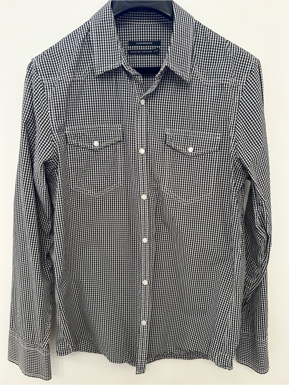 Club Monaco Black & White Gingham Button-Up Shirt / slim fit